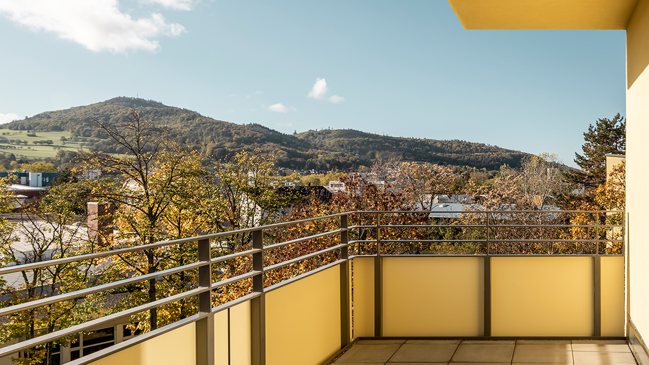 Das Bild zeigt die Aussicht vom Balkon einer Wohnung im dritten Bauabschnitt