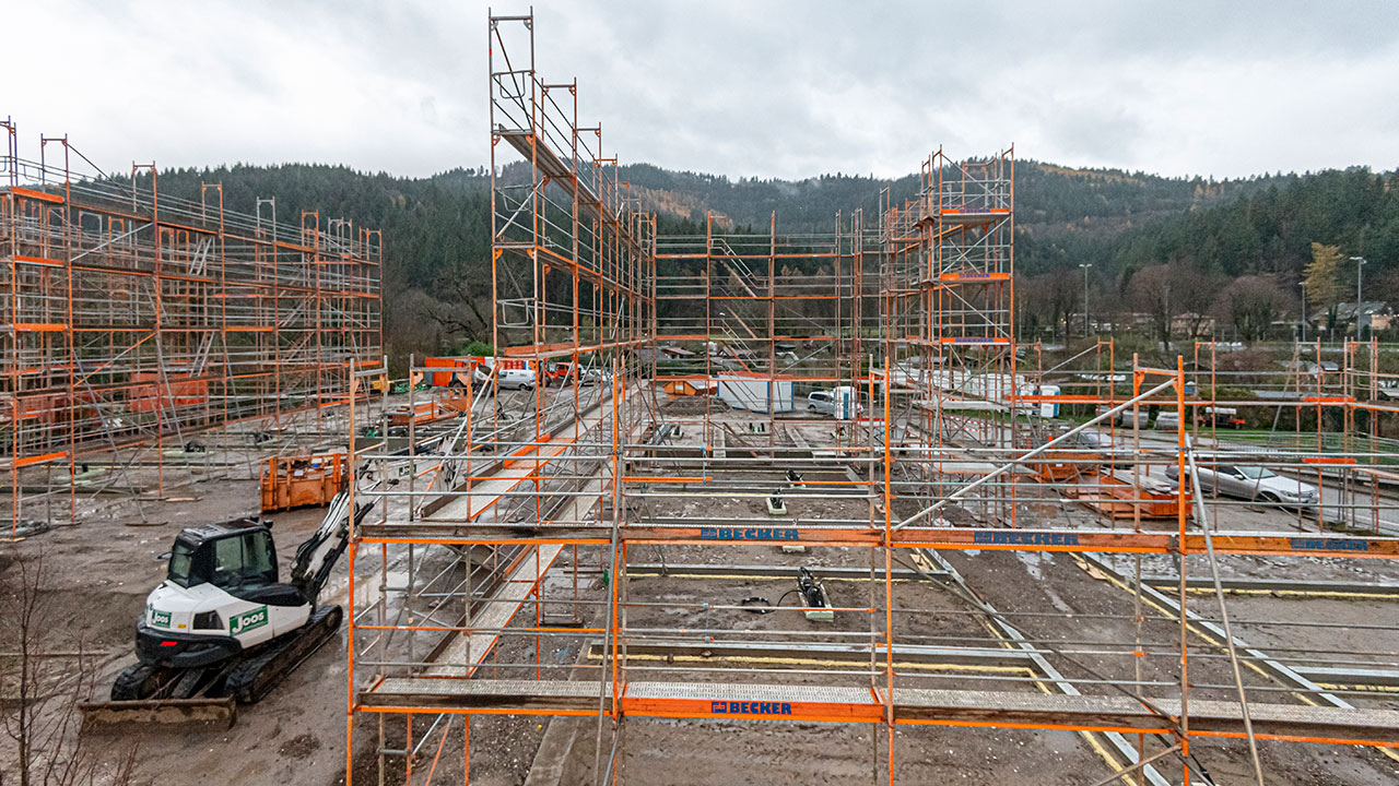 Baustellenfoto von der Entstehung des Bauvorhabens Bergäckerstraße 3. Bauaubschnitt